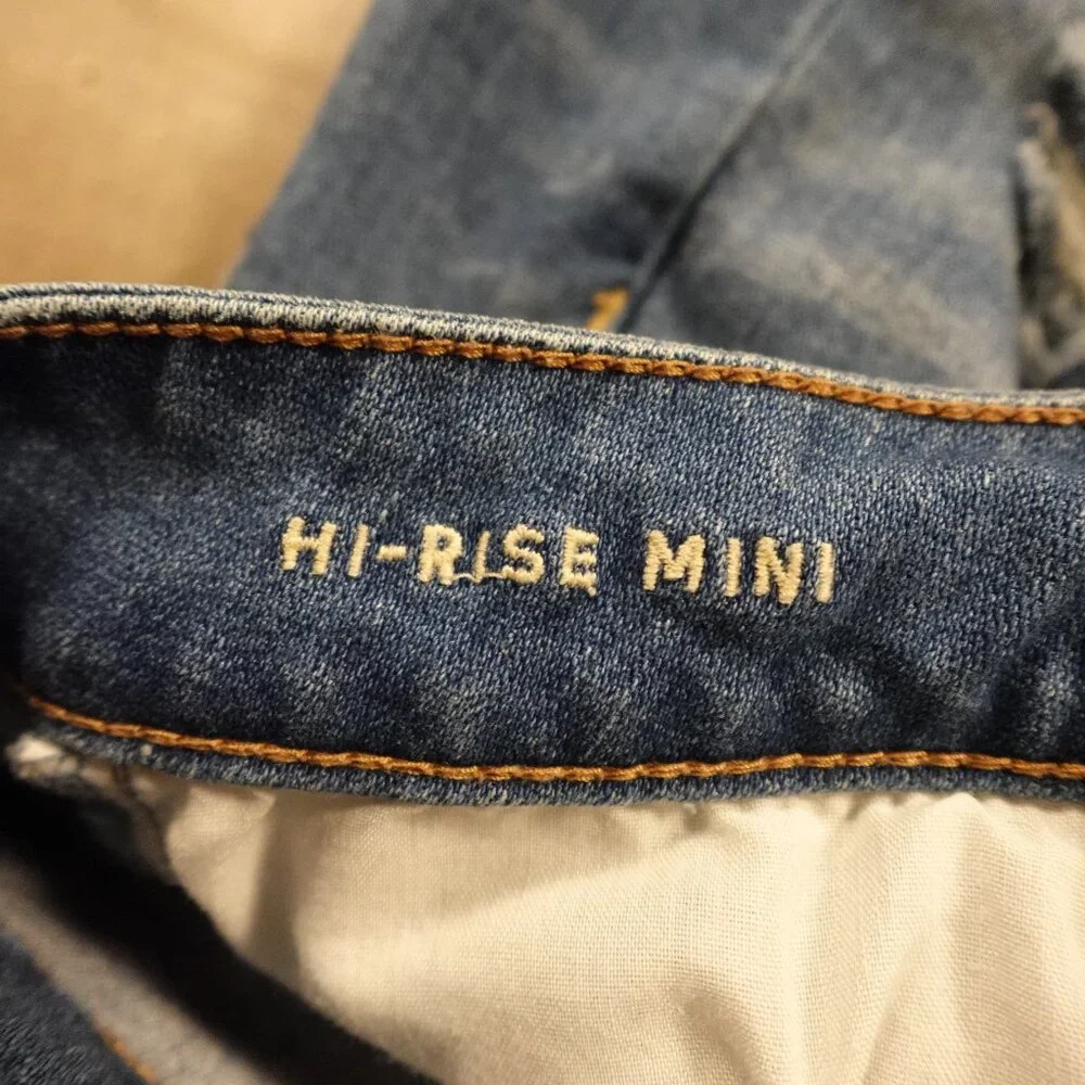American Eagle Hi-Rise Mini Denim Skirt Women’s 4 Blue‎ Distressed Stretch